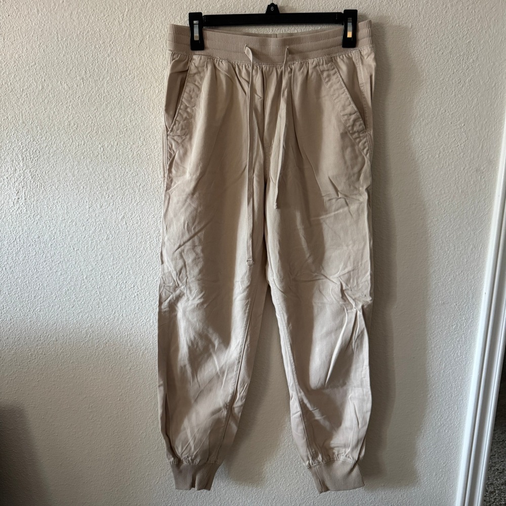 GAP Girlfriend Jogger Pants Women's Size S Beige Khaki Casual Cotton Drawstring